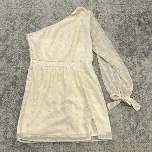 Cream One Shoulder Long Sleeve Dress